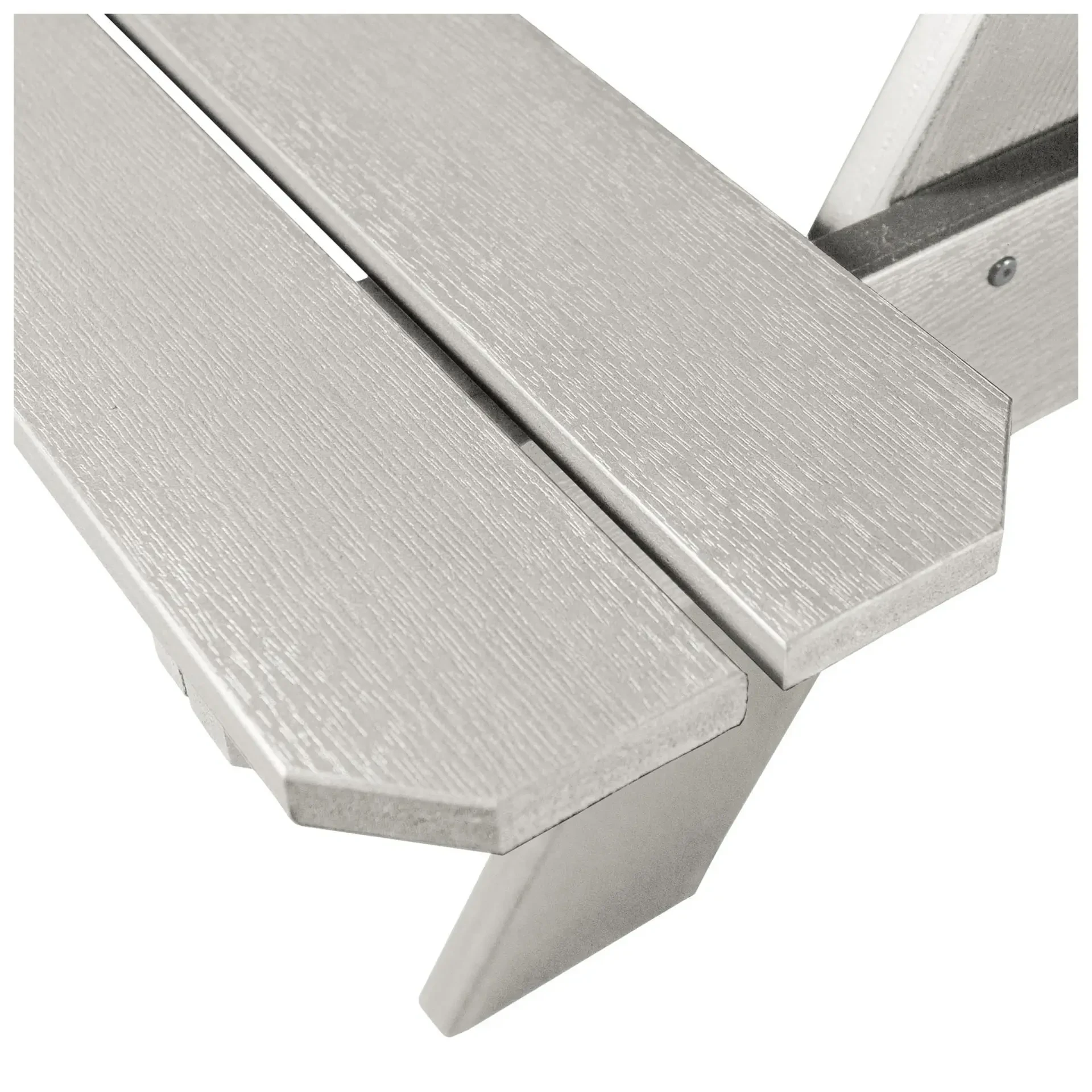Close-up of recycled plastic picnic table planks showing the textured surface and durable construction.